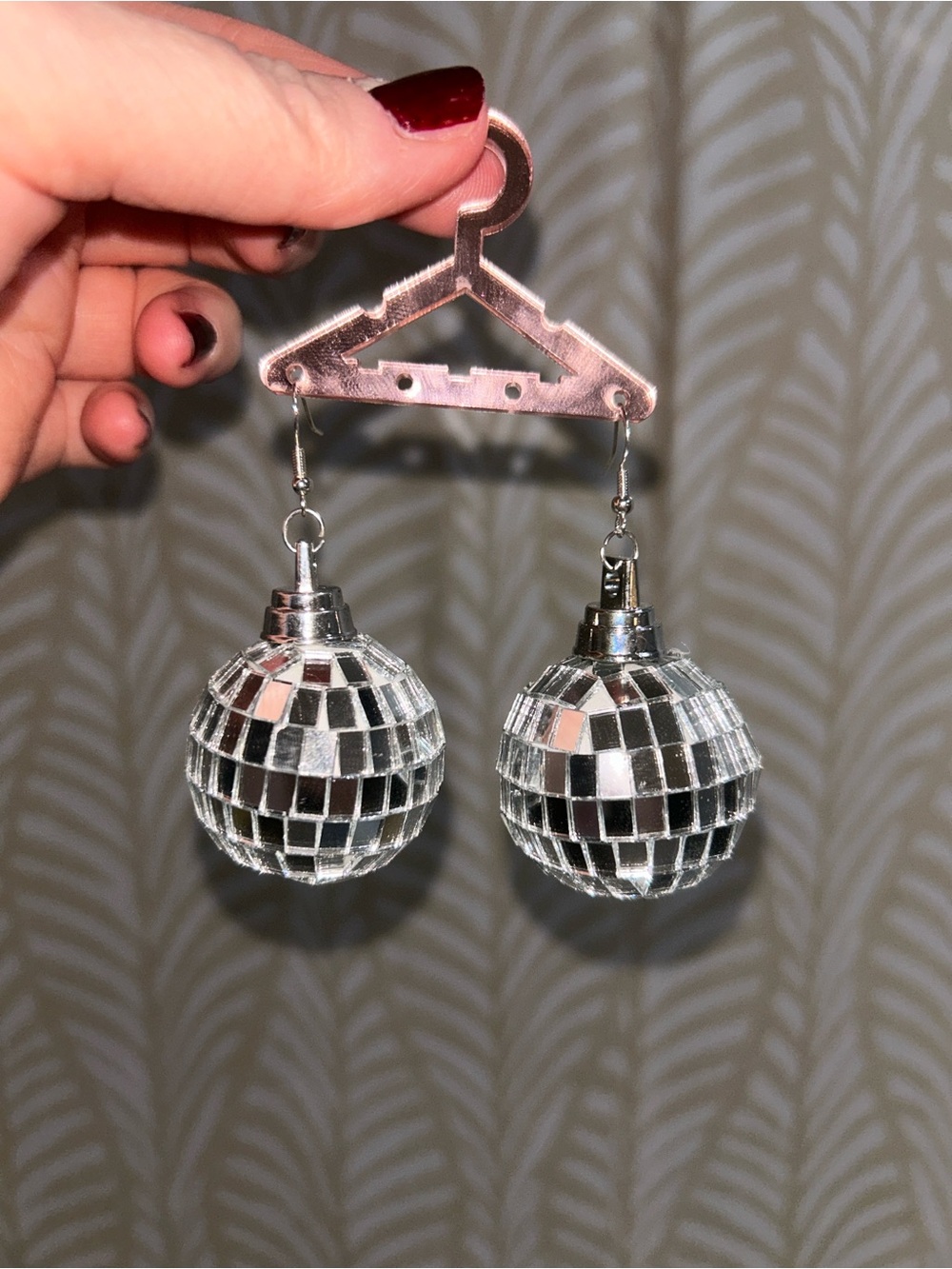 Mirror Disco Ball Dangle Earrings - Silver, for Bachelorette Party, 70s